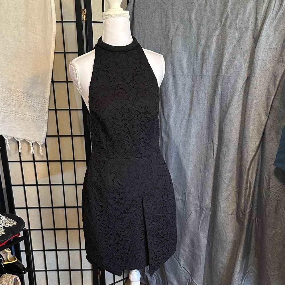 NICHOLAS Black Lace Halter Mini Dress